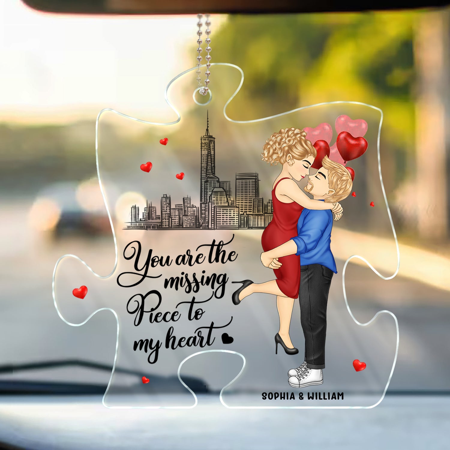 You Are My Missing Piece To My Heart - Anniversary Gift For Spouse, Lover, Husband, Wife, Boyfriend, Girlfriend, Couple - Personalized Acrylic Car Hanger