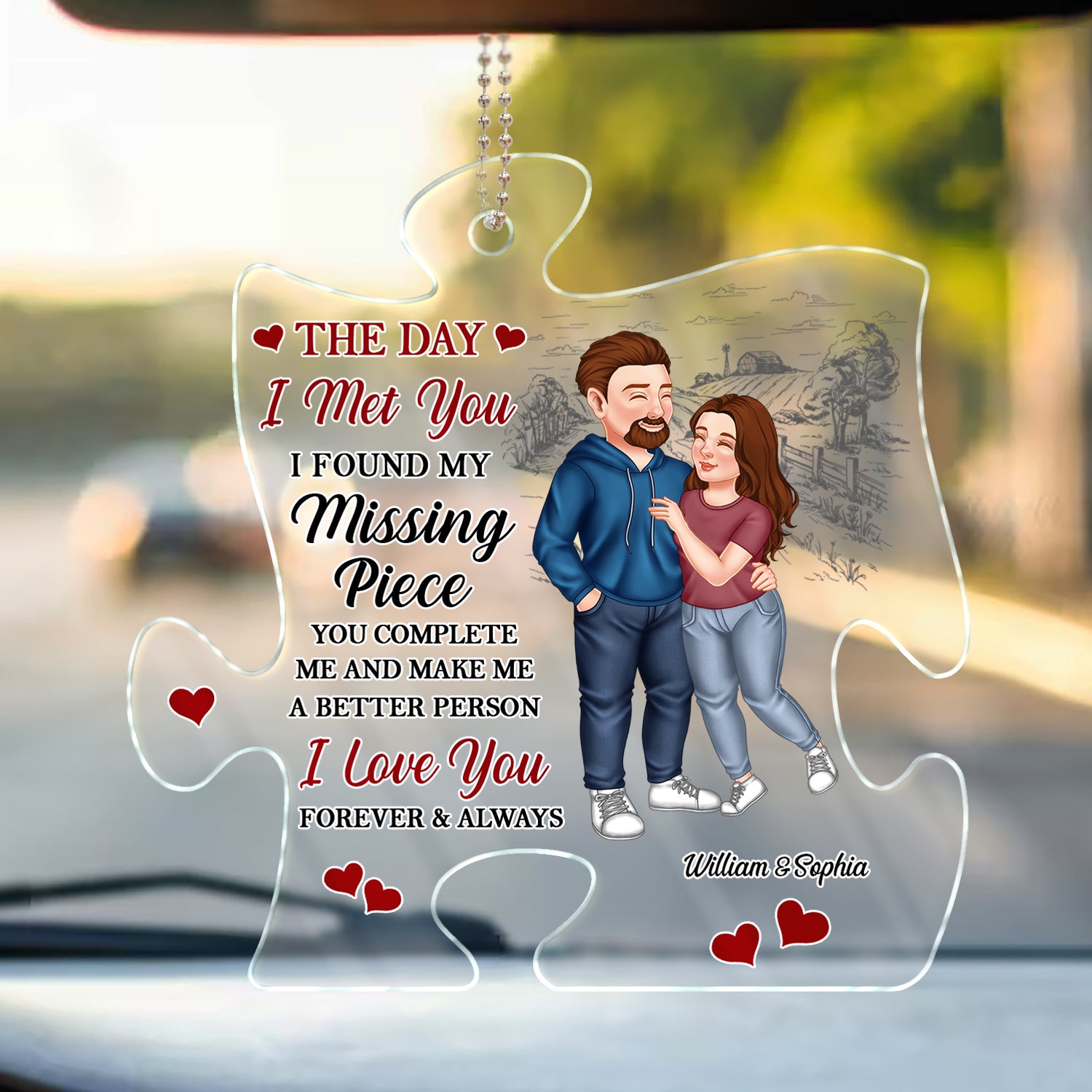 The Day I Met You I Found My Missing Piece - Anniversary Gift For Spouse, Lover, Husband, Wife, Boyfriend, Girlfriend, Couple - Personalized Acrylic Car Hanger
