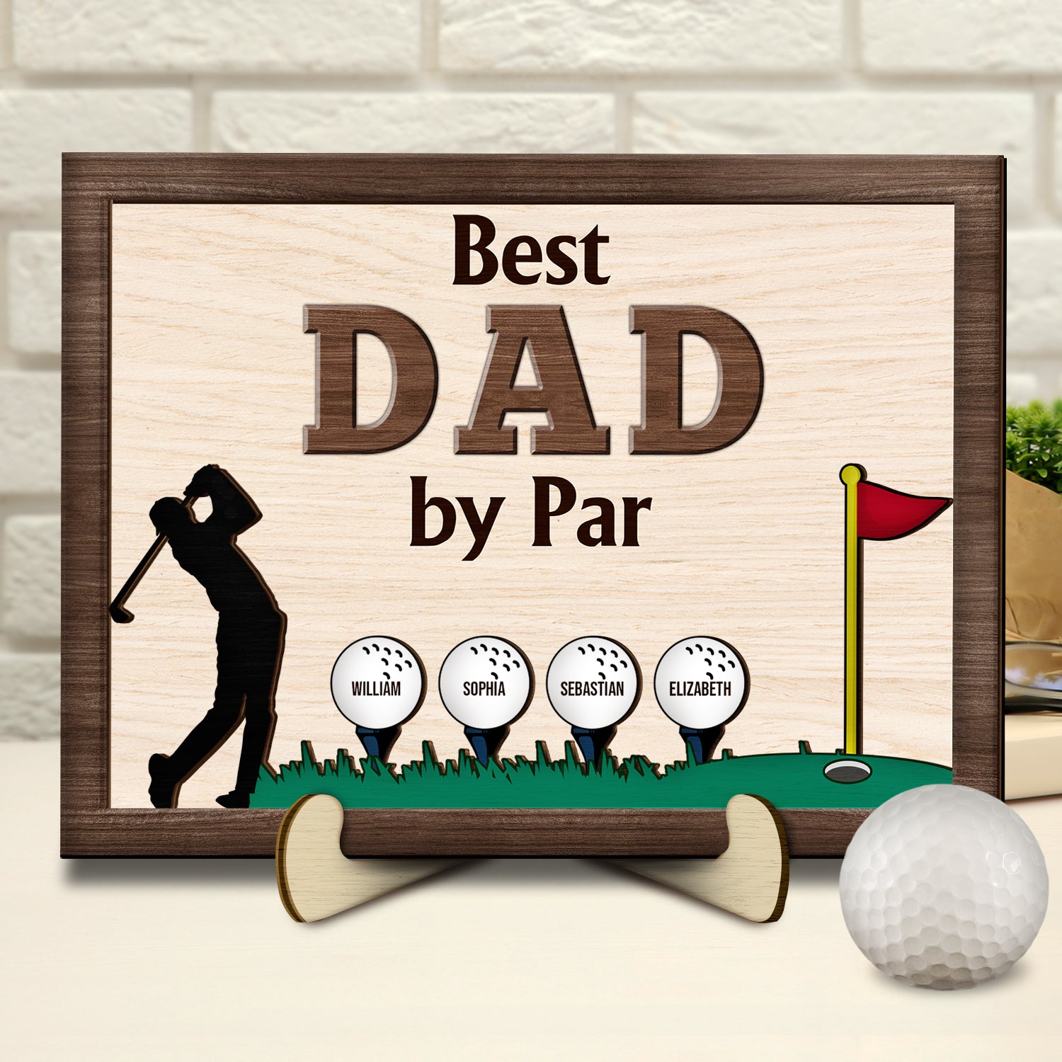 Best Dad By Par - Birthday, Loving Father Gift For Golf Lover, Golfer Papa - Personalized 2-Layered Wooden Plaque With Stand