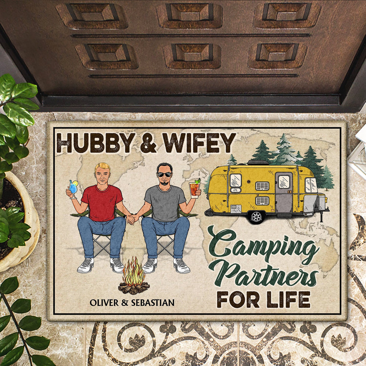 Partenaires de camping pour la vie - Cadeau pour couples et amoureux du camping - Paillasson personnalisé