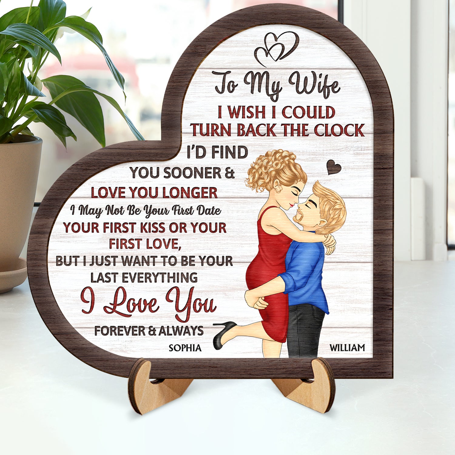 I Wish I Could Turn Back The Clock - Anniversary, Loving Gift For Couples, Husband, Wife - Personalized 2-Layered Wooden Plaque With Stand