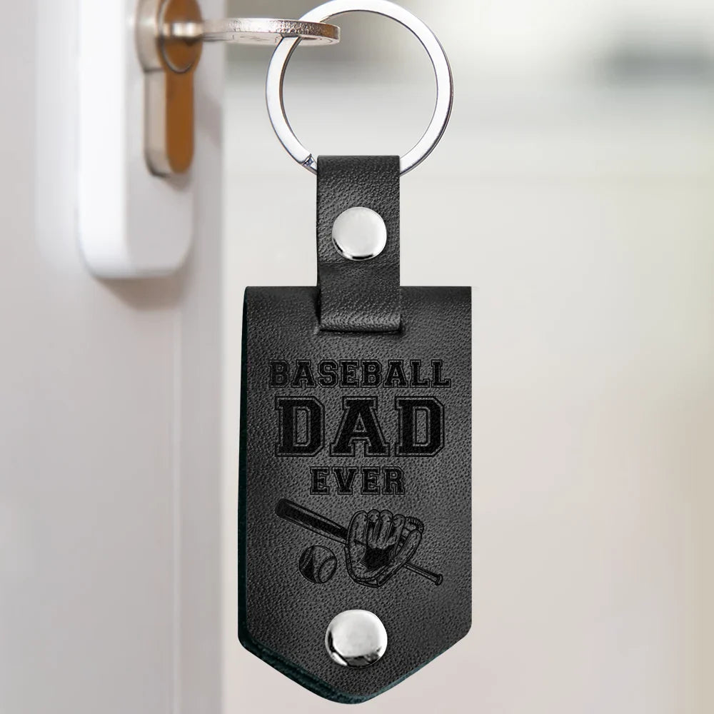Custom Photo Dear Dad Thank You For Teaching Me - Birthday, Loving Gift For Baseball, Softball Father - Personalized Leather Photo Keychain