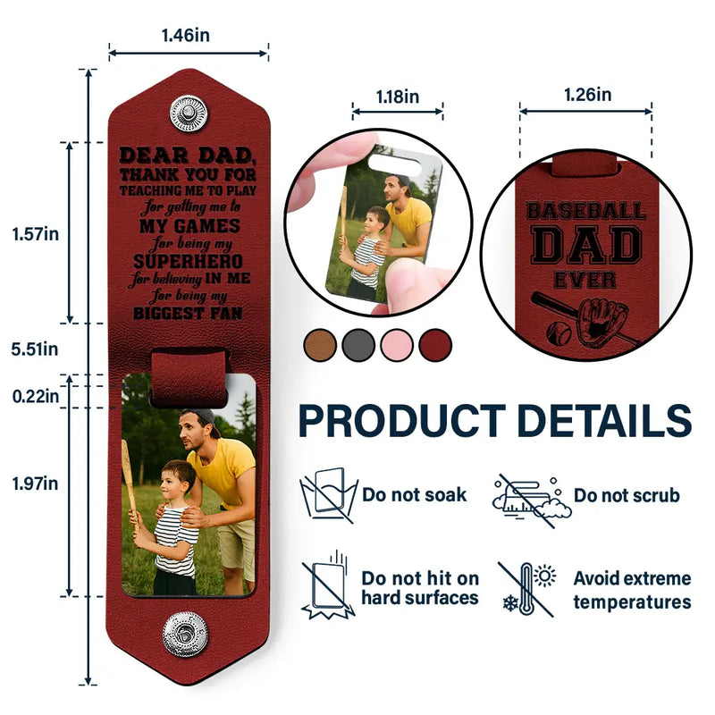 Custom Photo Dear Dad Thank You For Teaching Me - Birthday, Loving Gift For Baseball, Softball Father - Personalized Leather Photo Keychain