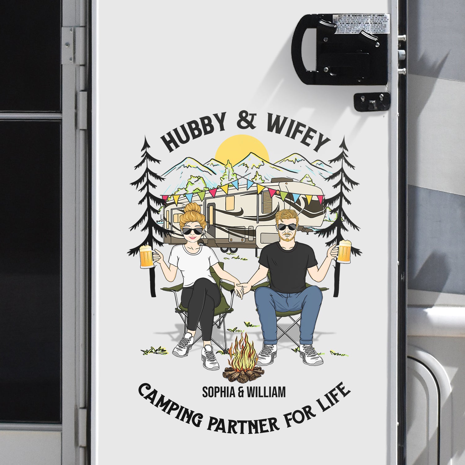 Hubby & Wifey Camping Partners For Life - Gift For Couples, Camping Lovers - Personalized Camping Decal, Decor Decal