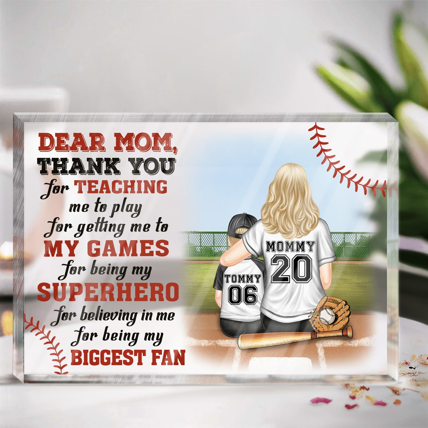 Dear Mom Thank You For Teaching Me - Birthday, Loving Gift For Baseball, Softball Fan, Mom, Mother - Personalized Rectangle Shaped Acrylic Plaque
