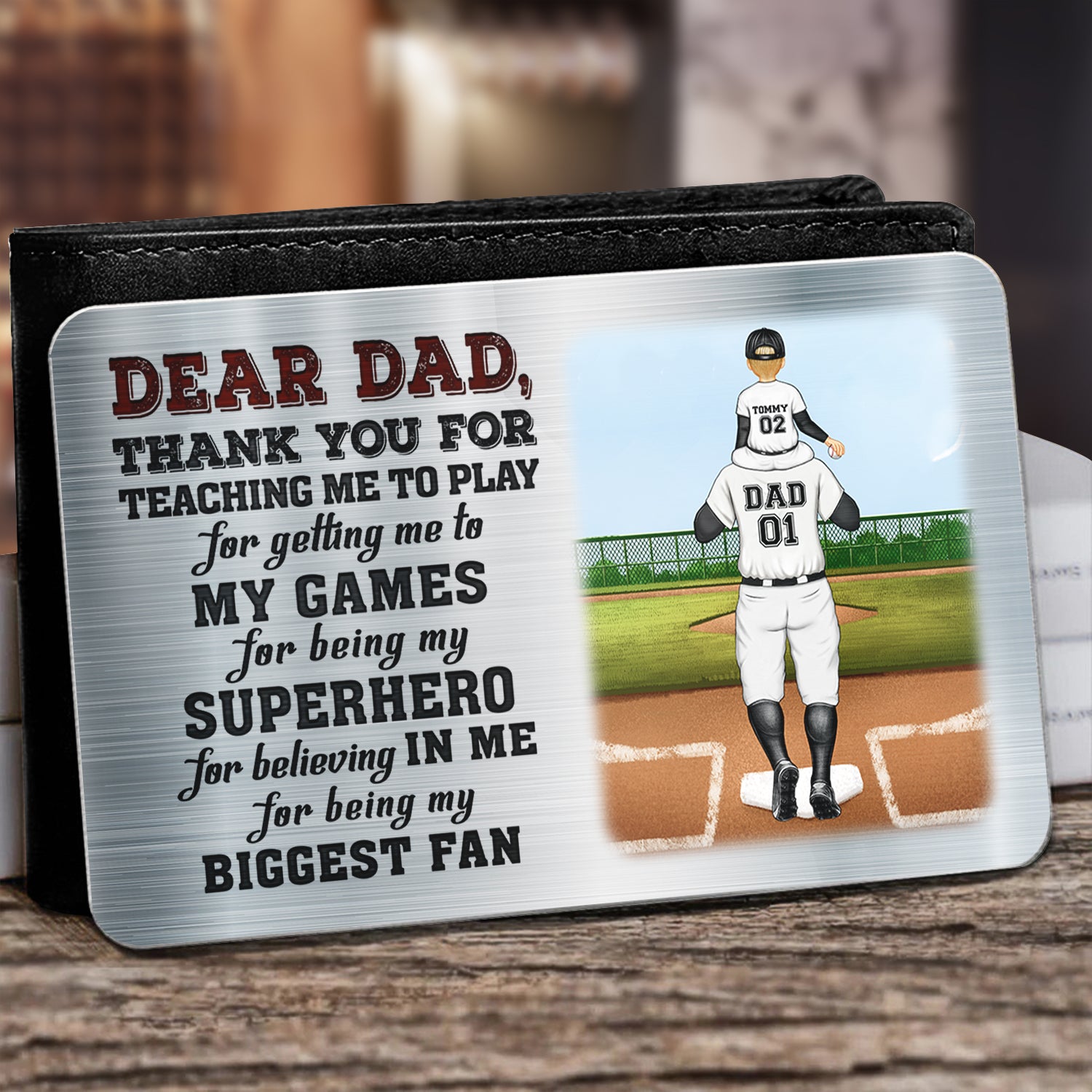 Dear Dad Thank You For Teaching Me - Birthday, Loving Gift For Baseball, Softball Father - Personalized Aluminum Wallet Card
