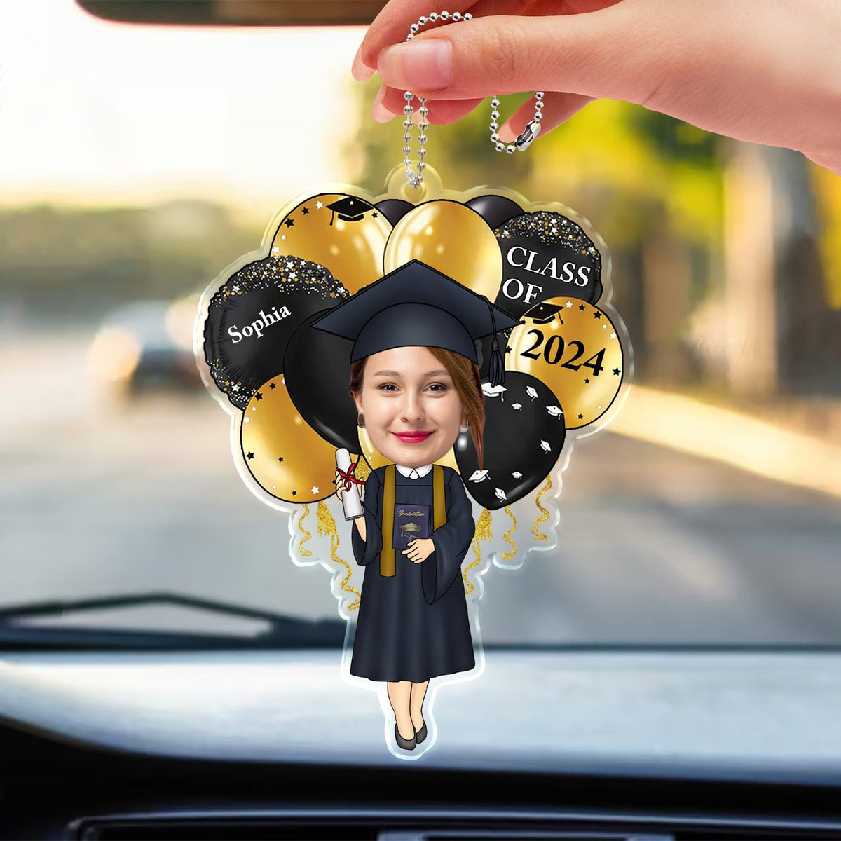 Photo personnalisée « Joyeuse remise de diplôme » – Cadeau pour amis et enfants – Cintre de voiture en acrylique personnalisé