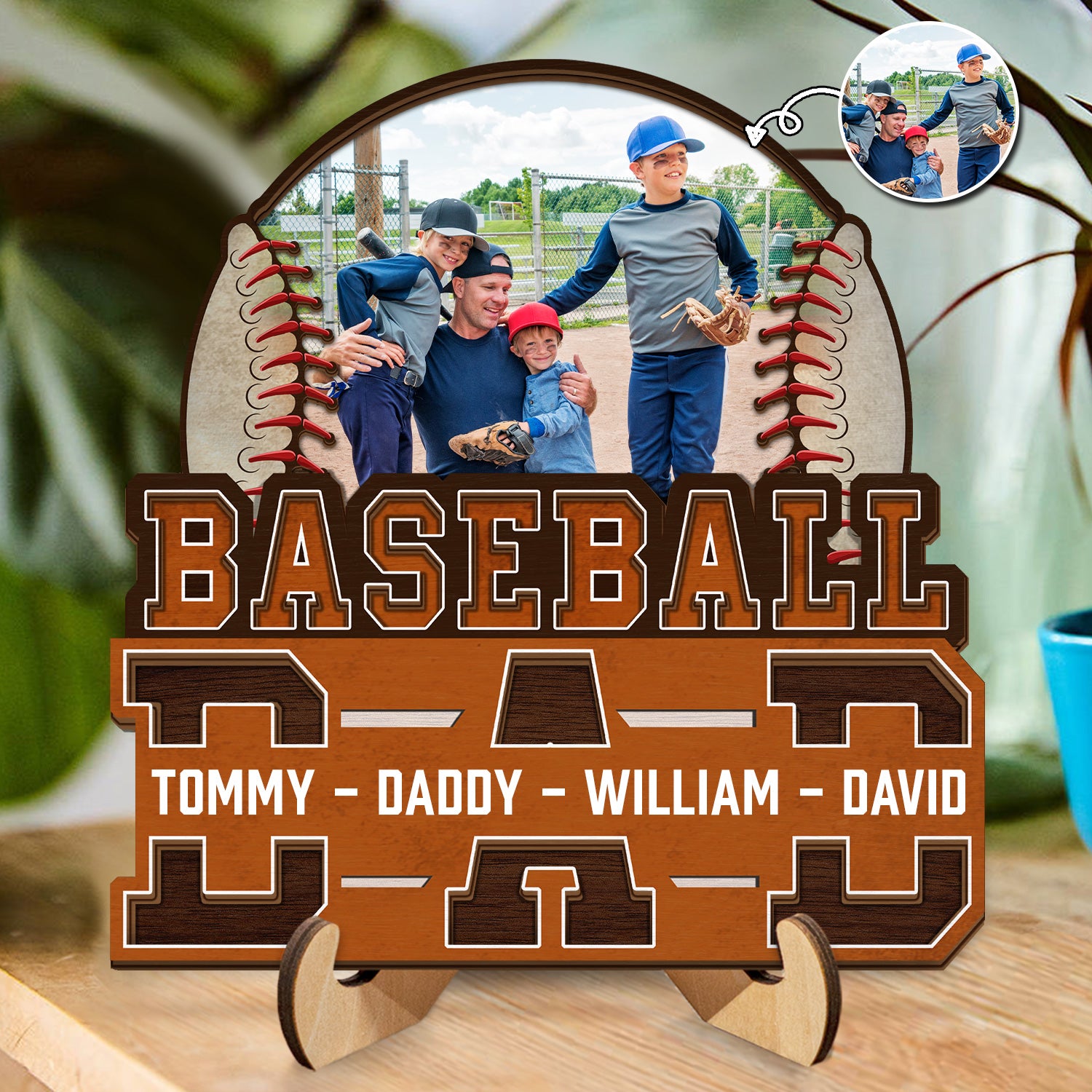 Custom Photo Baseball Dad We Love You - Gift For Family, Father, Sport Fans - Personalized 2-Layered Wooden Plaque With Stand