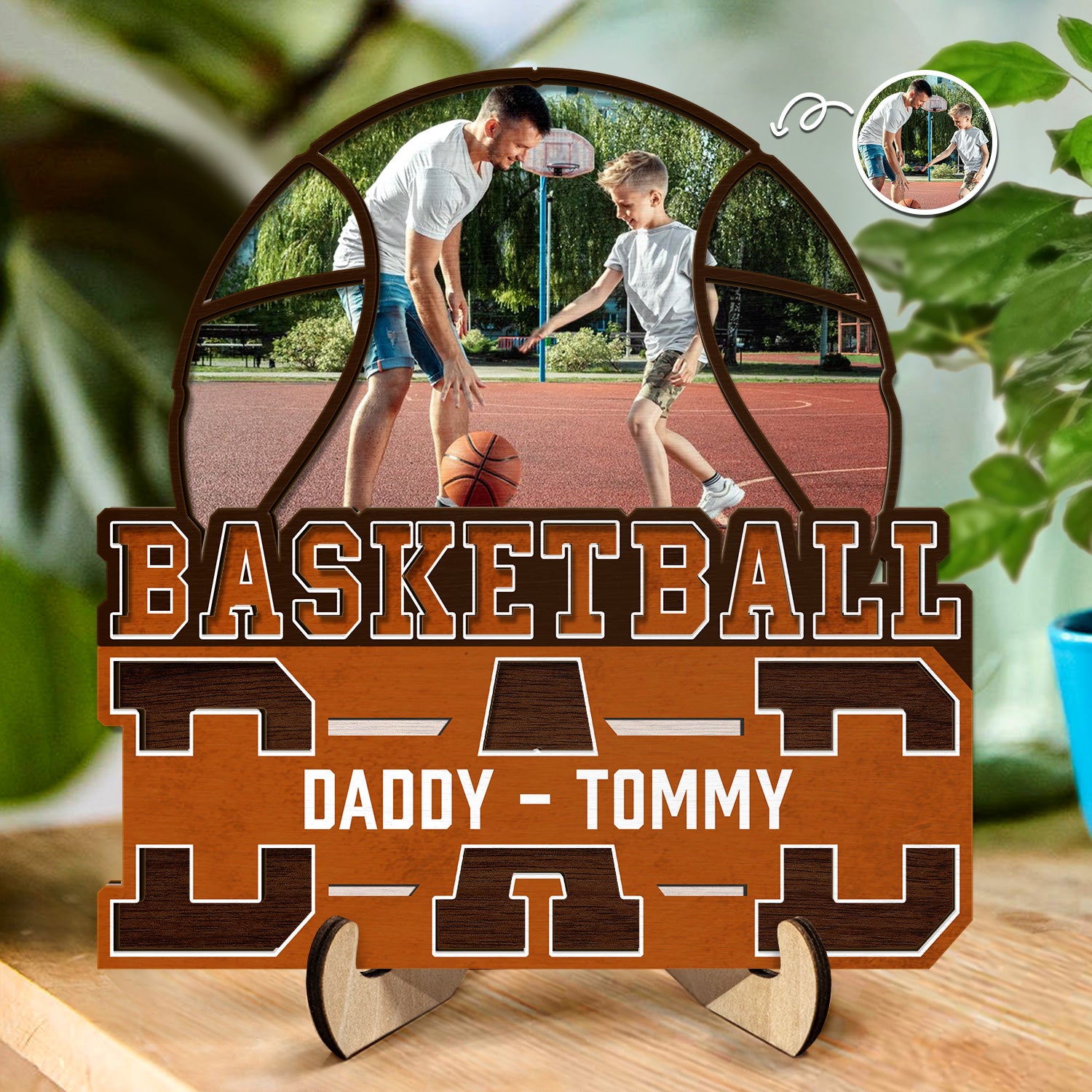 Custom Photo Basketball Dad We Love You - Gift For Family, Father, Sport Fans - Personalized 2-Layered Wooden Plaque With Stand