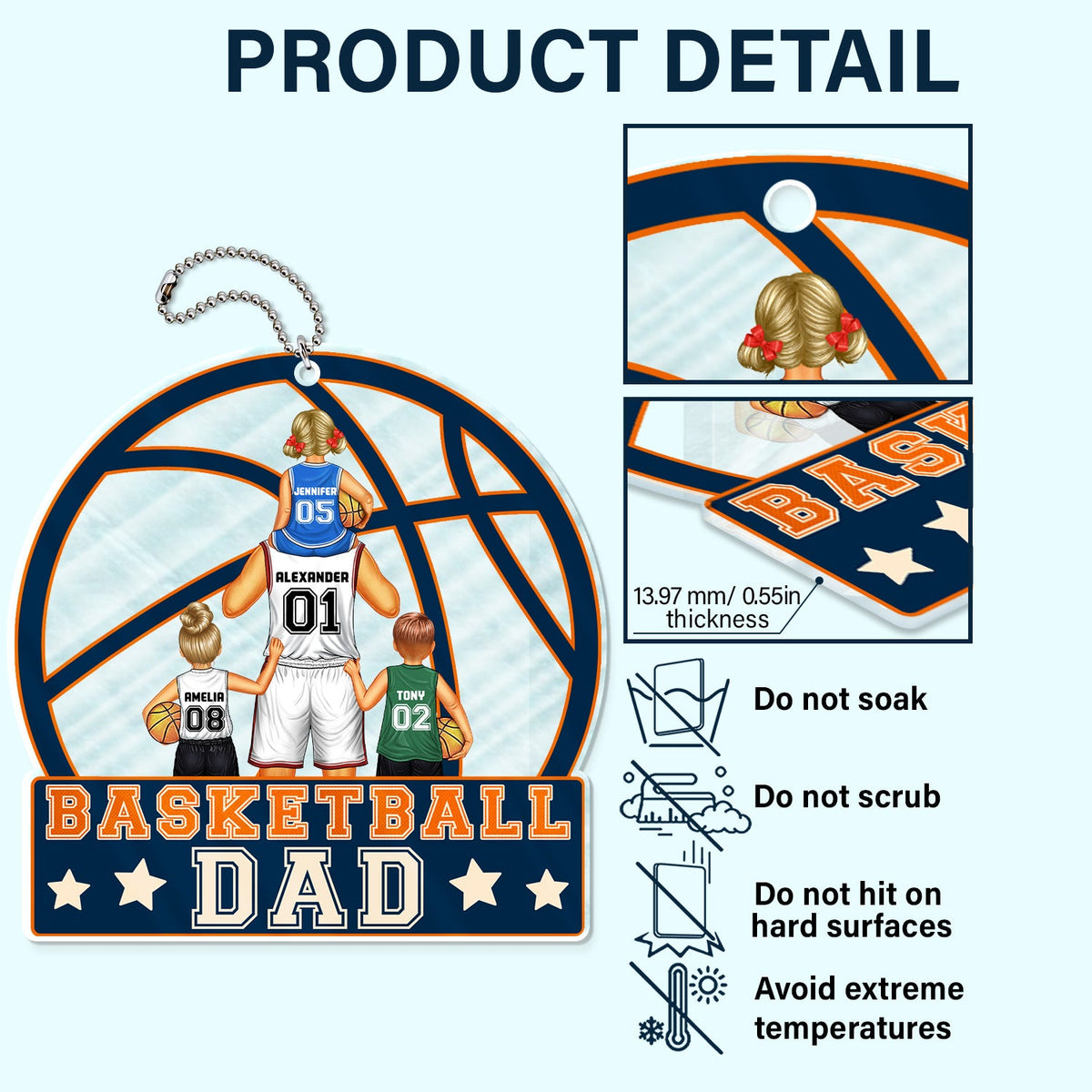 Papa basketteur - Cadeau d'anniversaire, cadeau d'amour pour fan de sport, papa, père - Cintre de voiture en acrylique personnalisé