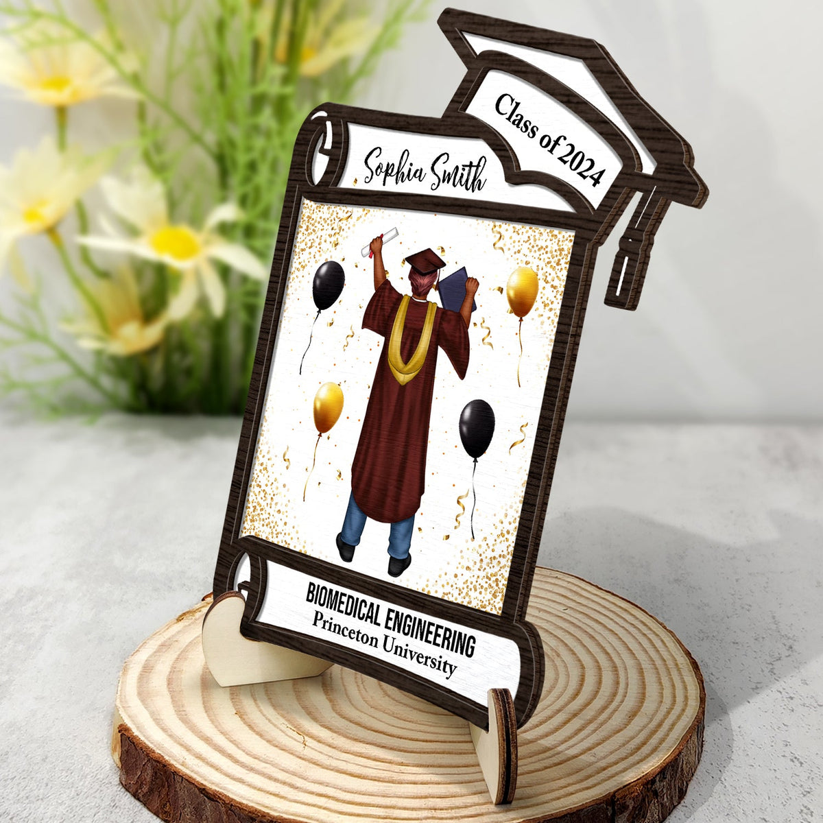 Graduation Appreciation - Graduation Gift For Friends, Family - Personalized 2-Layered Wooden Plaque With Stand