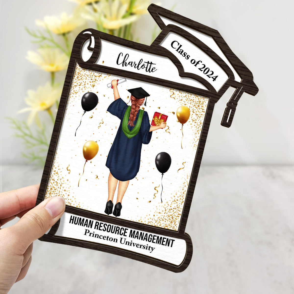 Graduation Appreciation - Graduation Gift For Friends, Family - Personalized 2-Layered Wooden Plaque With Stand