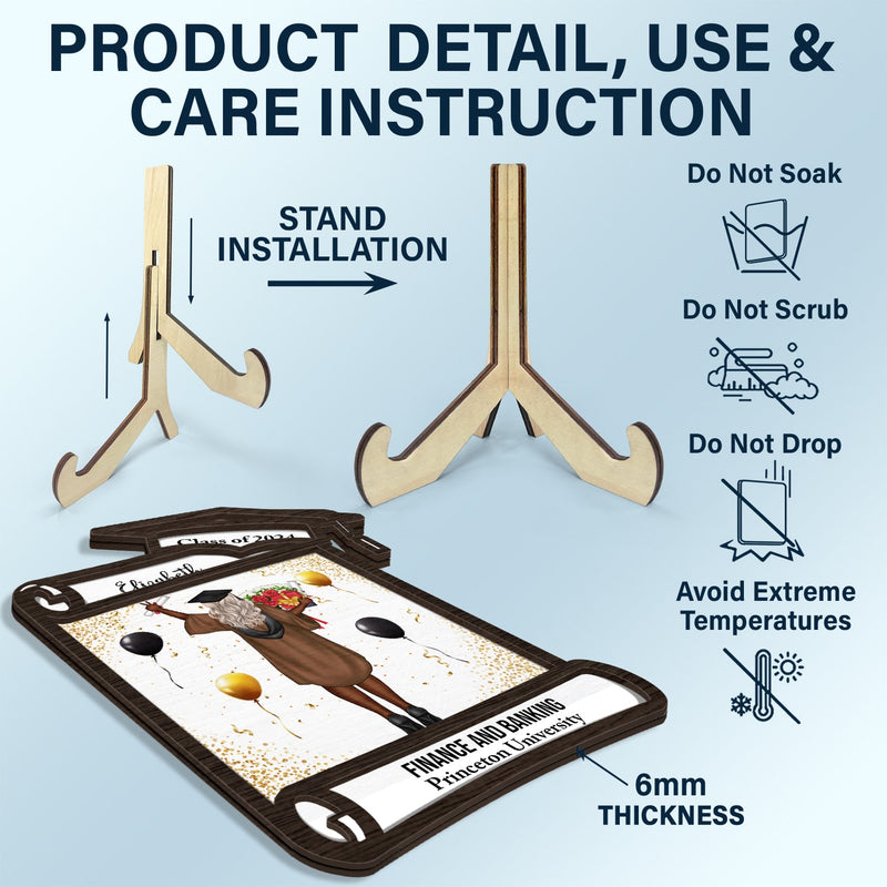 Graduation Appreciation - Graduation Gift For Friends, Family - Personalized 2-Layered Wooden Plaque With Stand