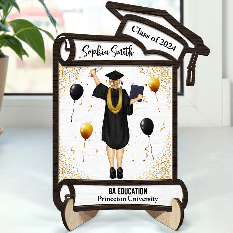 Graduation Appreciation - Graduation Gift For Friends, Family - Personalized 2-Layered Wooden Plaque With Stand