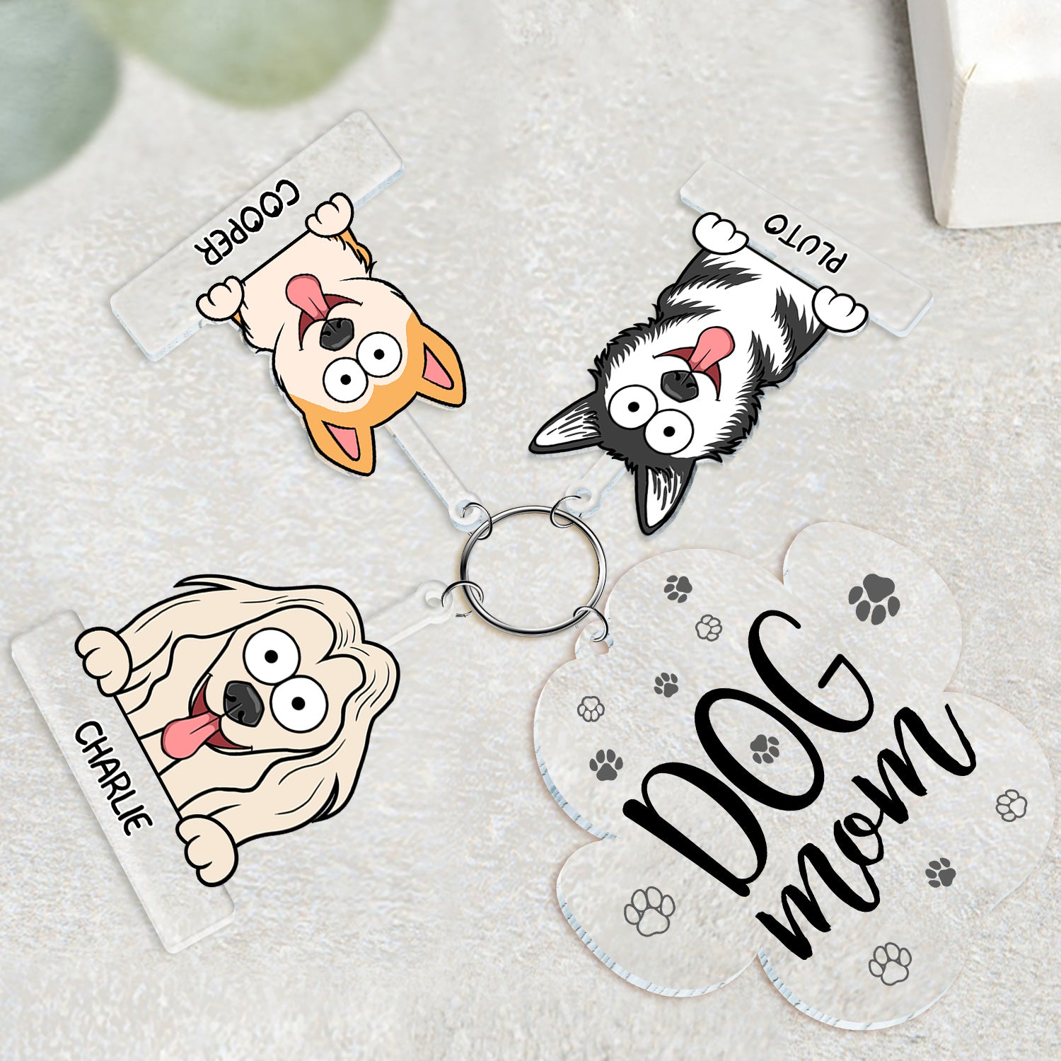 Dog Mom Dog Dad - Gift For Dog Lovers, Cat Lovers, Pet Lovers - Personalized Acrylic Tag Keychain
