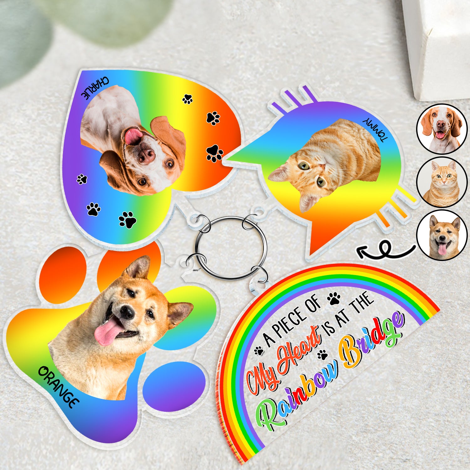 Custom Photo A Piece Of My Heart Is At The Rainbow Bridge - Pet Memorial Gift - Personalized Acrylic Tag Keychain