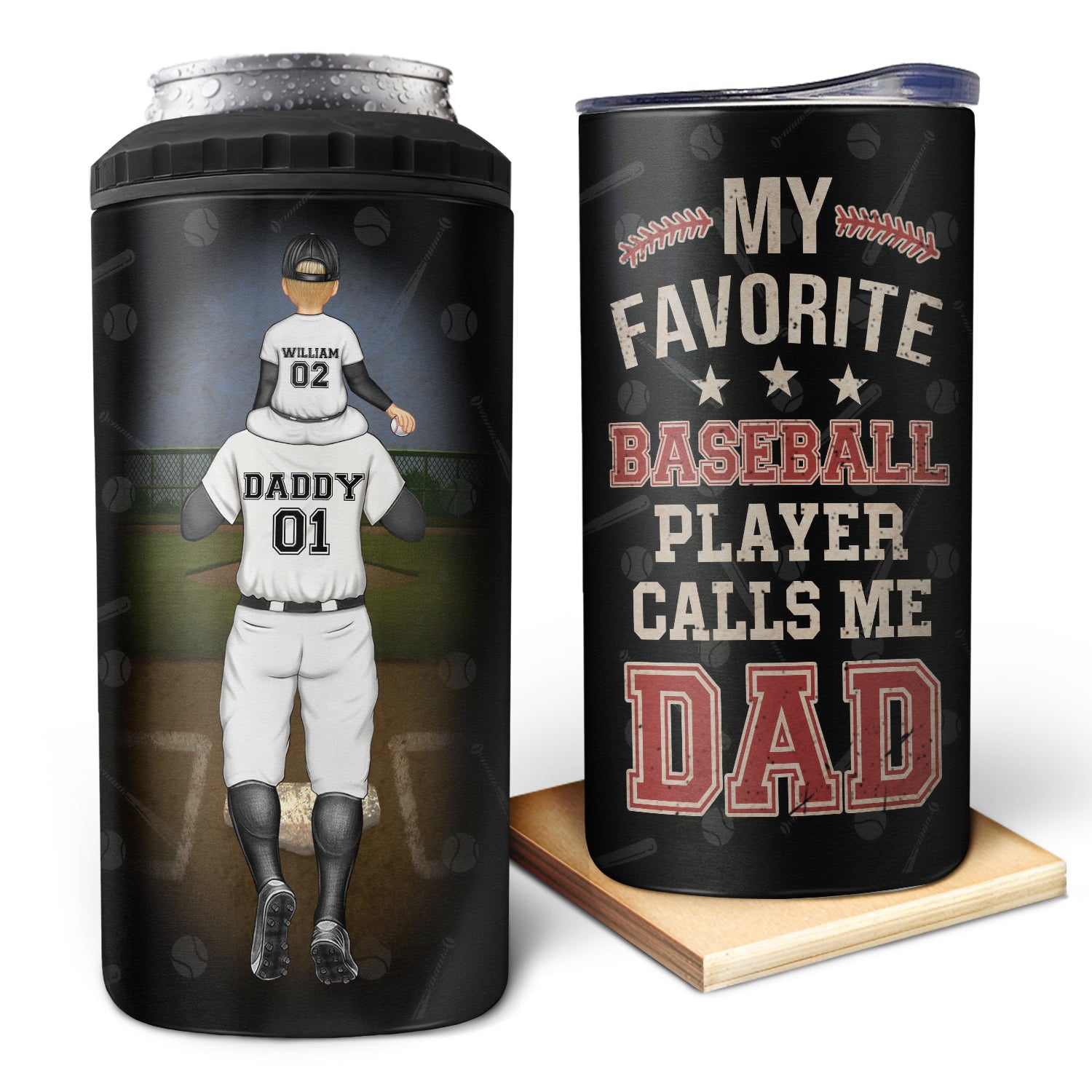 My Favorite Baseball Player Calls Me Dad - Gift For Father, Sport Fans - Personalized 4 In 1 Can Cooler Tumbler