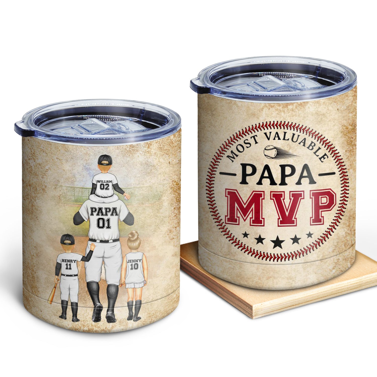 MVP Most Valuable Papa - Gift For Dad, Father, Baseball, Softball Fans - Personalized Lowball Tumbler