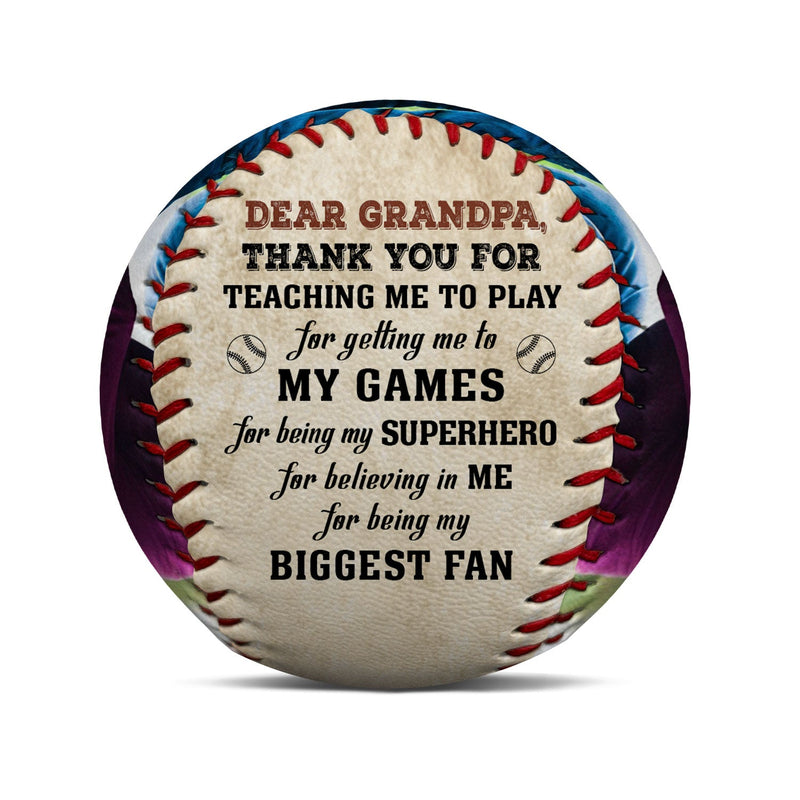 Custom Photo Dear Dad Thank You For Teaching Me - Gift For Dad, Father, Grandpa, Sport Fans - Personalized Baseball, Softball