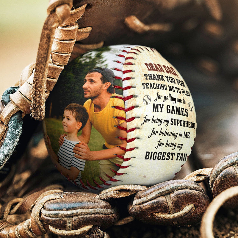 Custom Photo Dear Dad Thank You For Teaching Me - Gift For Dad, Father, Grandpa, Sport Fans - Personalized Baseball, Softball