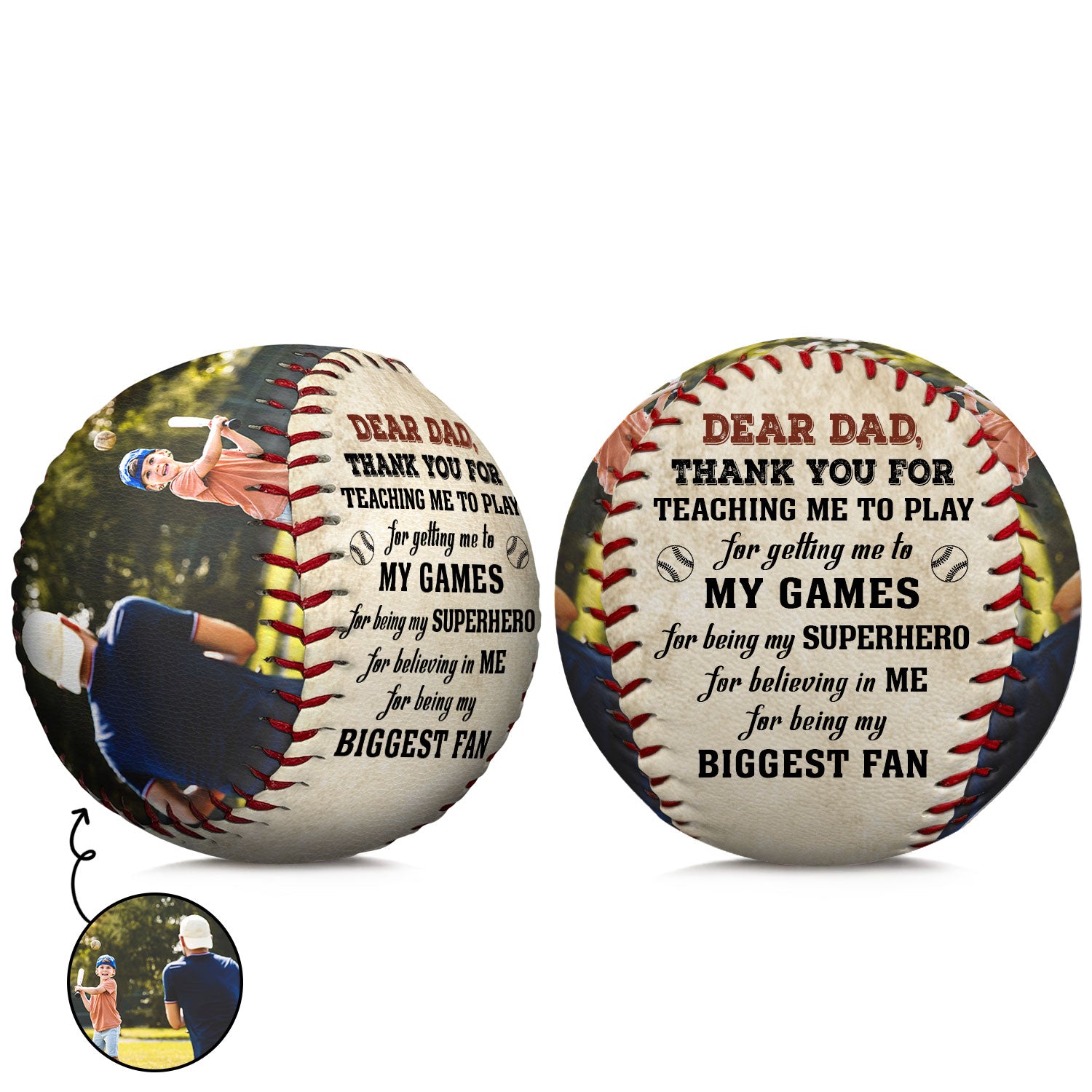 Custom Photo Dear Dad Thank You For Teaching Me - Gift For Dad, Father, Grandpa, Sport Fans - Personalized Baseball, Softball