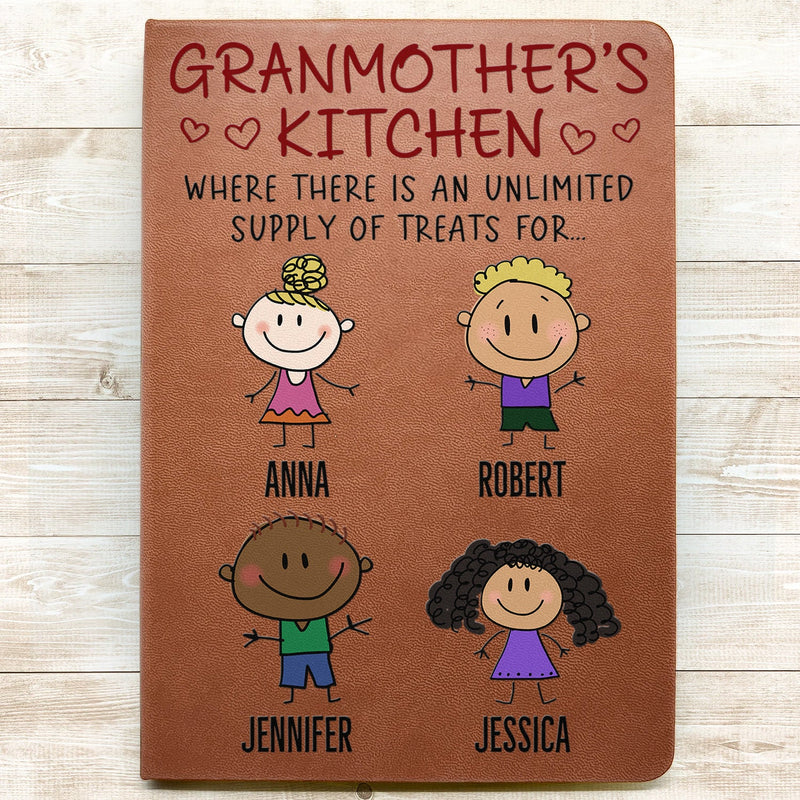 Grandma's Recipe Book Unlimited Supply Of Treats For Grandkids - Personalized Leather Journal