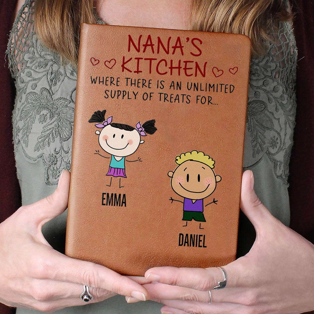 Grandma's Recipe Book Unlimited Supply Of Treats For Grandkids - Personalized Leather Journal