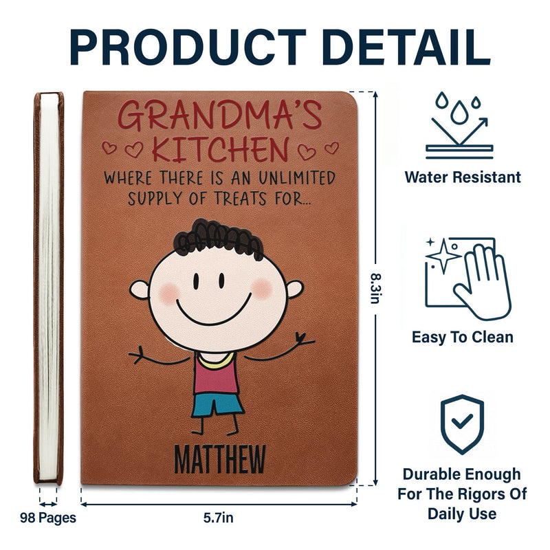 Grandma's Recipe Book Unlimited Supply Of Treats For Grandkids - Personalized Leather Journal