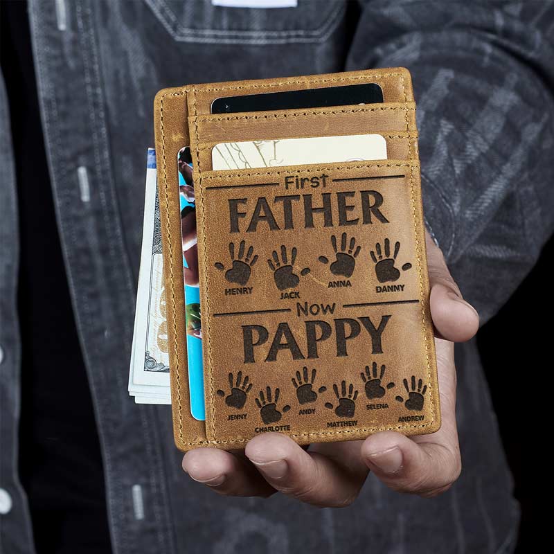 First Dad Now Grandpa Handprints - Personalized Card Wallet