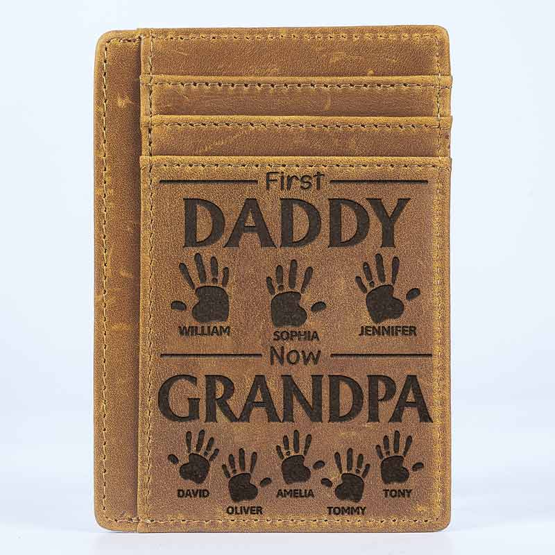 First Dad Now Grandpa Handprints - Personalized Card Wallet