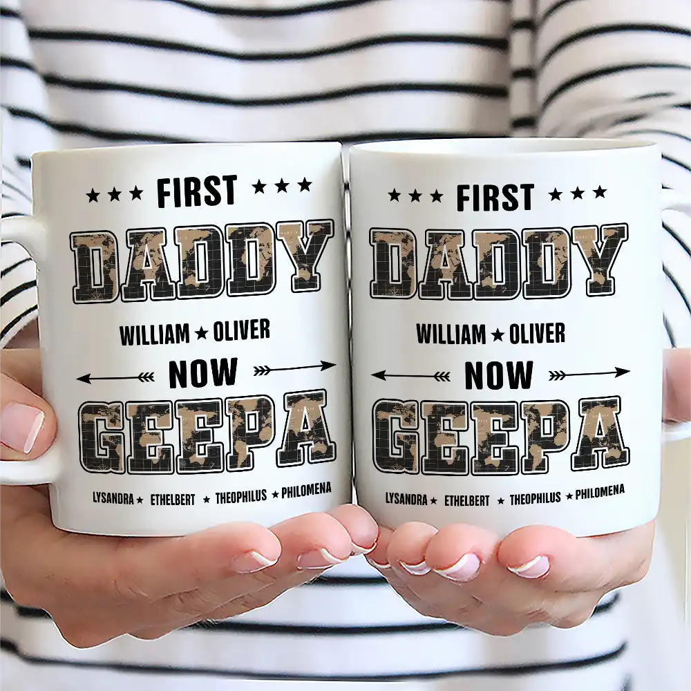 First Dad Now Papa Black World Map - Personalized Mug