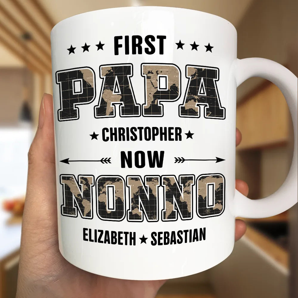 First Dad Now Papa Black World Map - Personalized Mug
