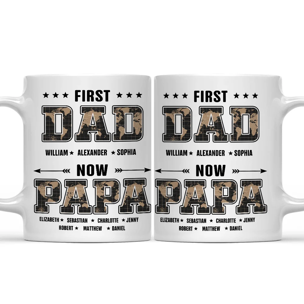 First Dad Now Papa Black World Map - Personalized Mug