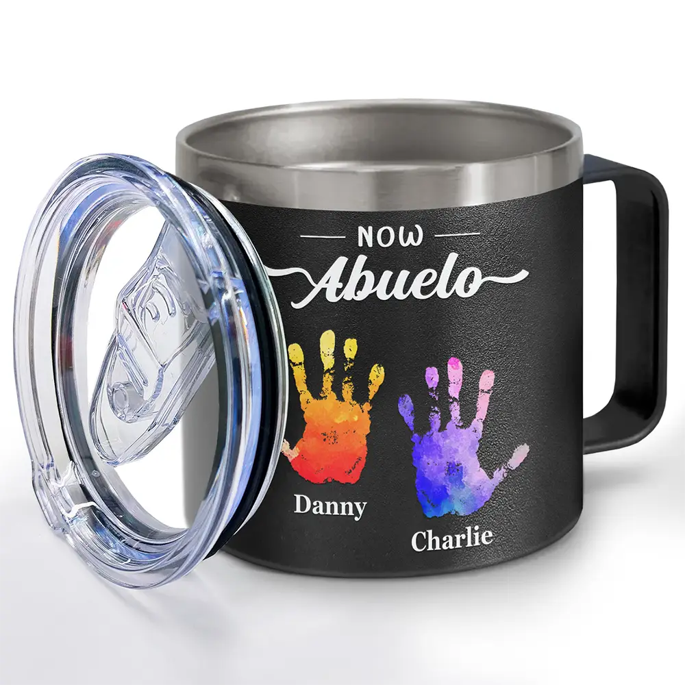 Premier papa, maintenant grand-père - Gobelet personnalisé en acier inoxydable de 14 oz avec poignée