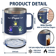 Premier papa, maintenant grand-père - Gobelet personnalisé en acier inoxydable de 14 oz avec poignée