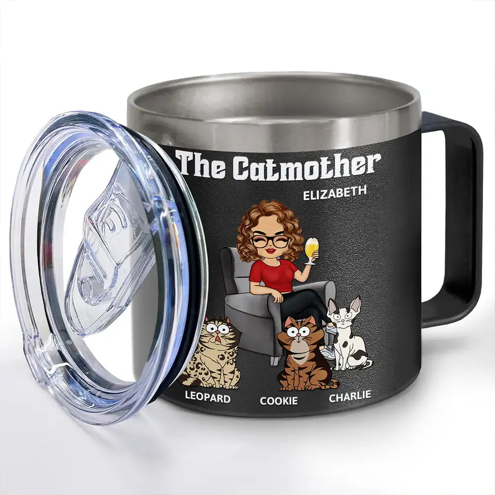 The Catfather Catmother - Personalized 14oz Stainless Steel Tumbler With Handle