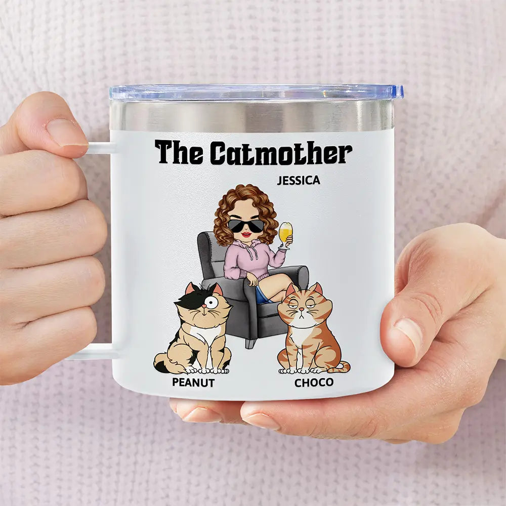 The Catfather Catmother - Personalized 14oz Stainless Steel Tumbler With Handle