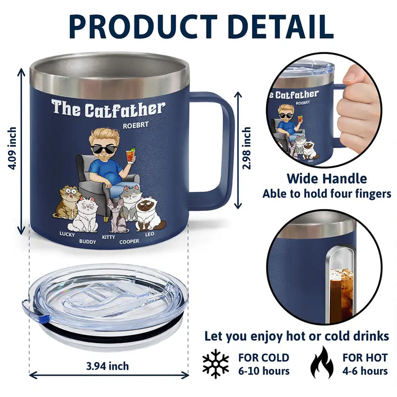 The Catfather Catmother - Personalized 14oz Stainless Steel Tumbler With Handle