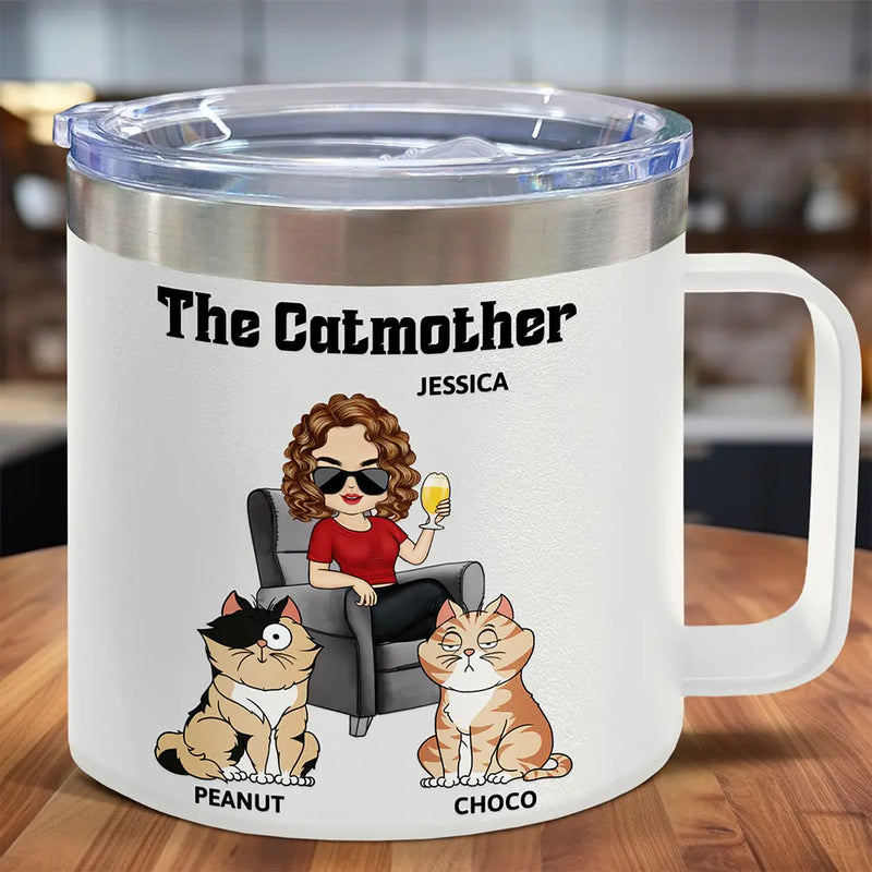 The Catfather Catmother - Personalized 14oz Stainless Steel Tumbler With Handle
