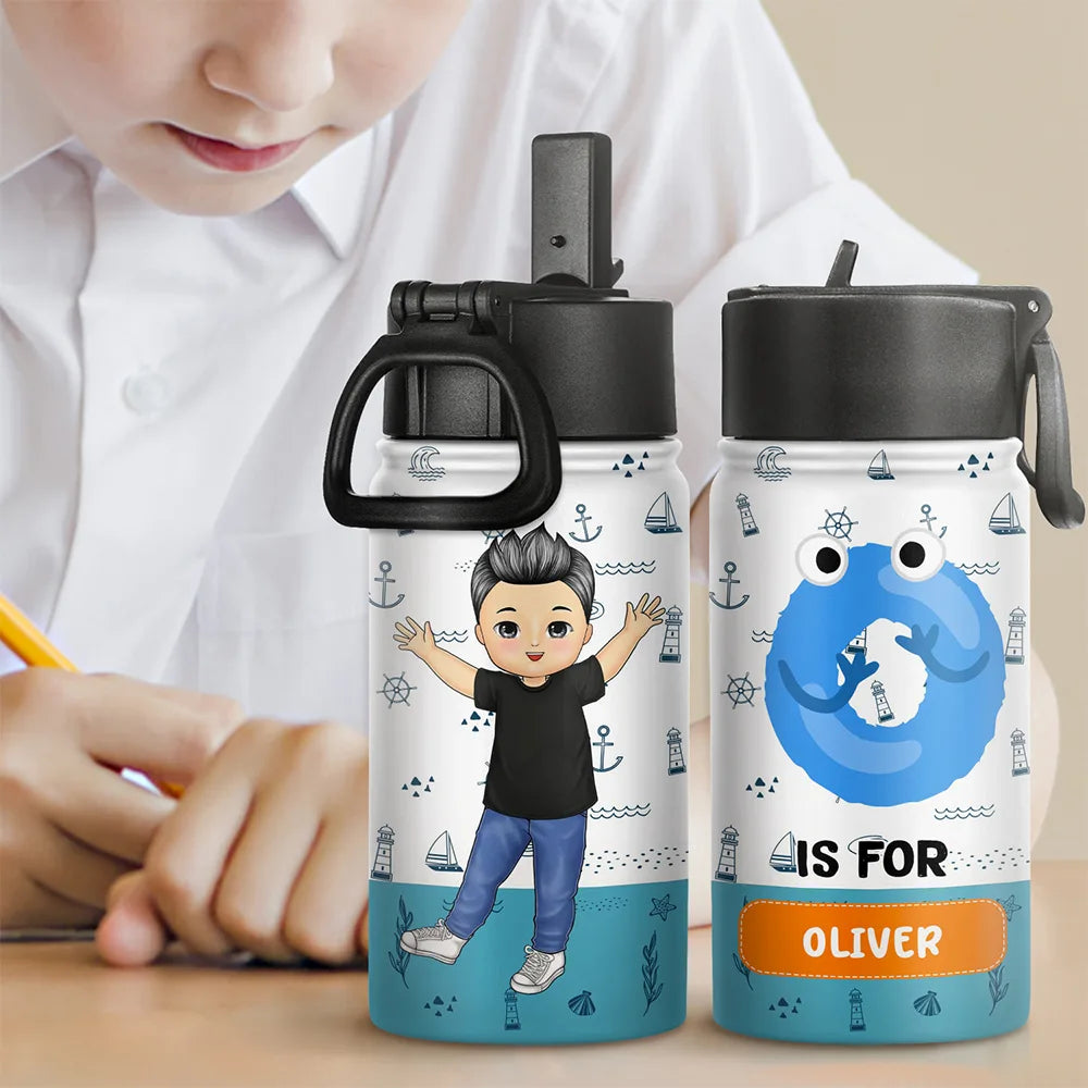 Car Mermaid Unicorn Dinosaur Astronaut Letter Kids - Personalized Kids Water Bottle