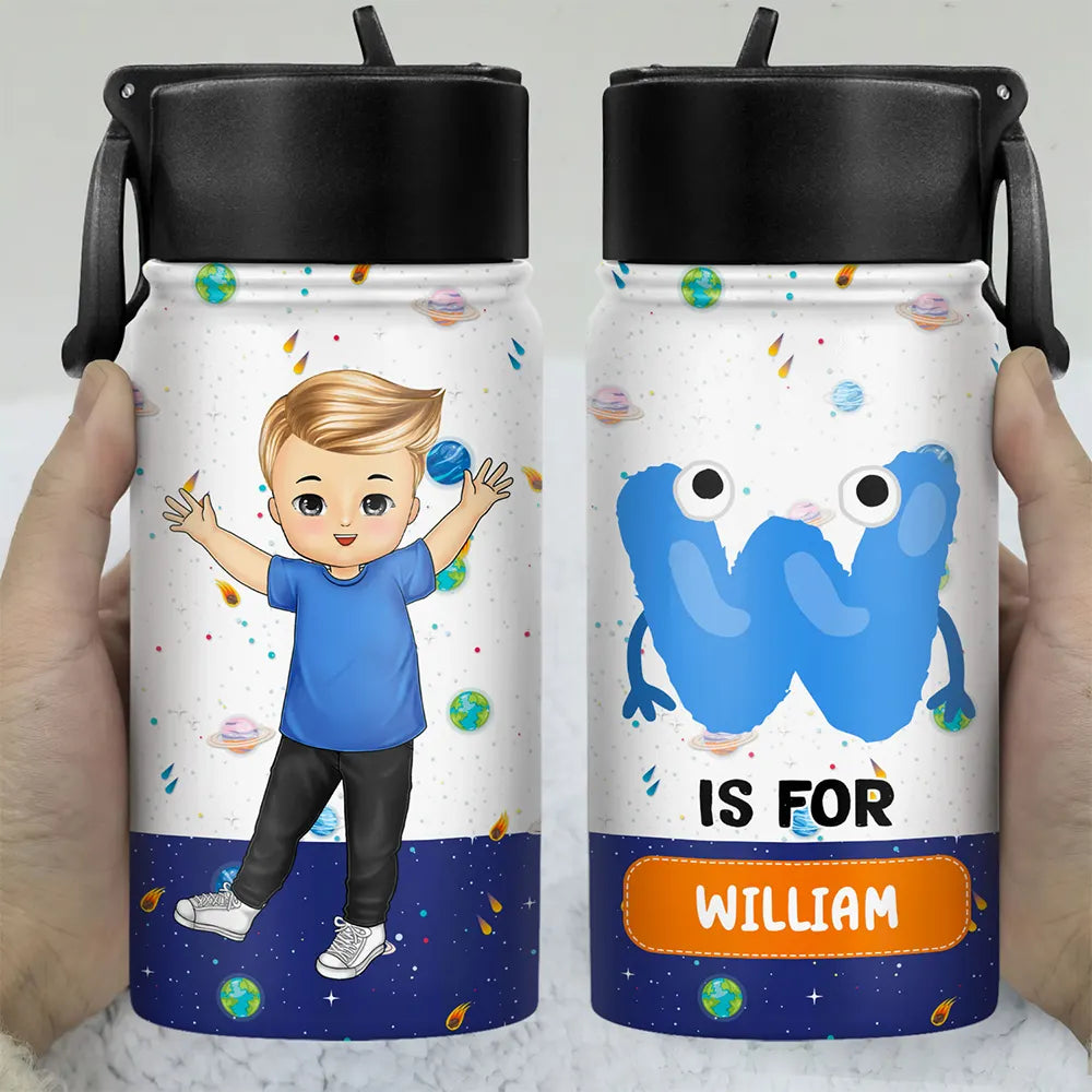 Car Mermaid Unicorn Dinosaur Astronaut Letter Kids - Personalized Kids Water Bottle