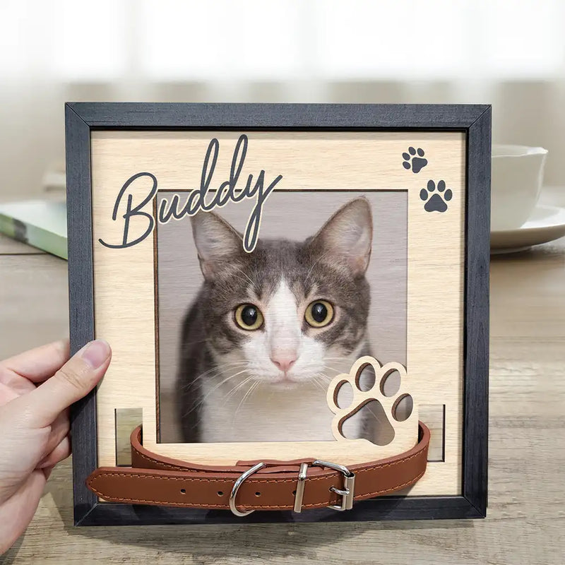 Custom Photo Dog Cat Pet Name - Personalized Pet Loss Sign, Collar Frame