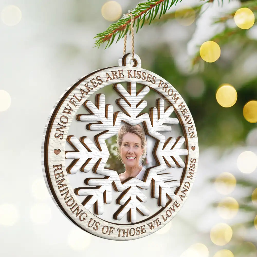 Custom Photo Snowflakes Are Kisses From Heaven Christmas Memorial - Personalized 2-Layered Mix Ornament