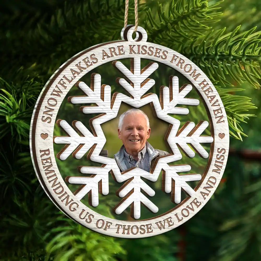Custom Photo Snowflakes Are Kisses From Heaven Christmas Memorial - Personalized 2-Layered Mix Ornament