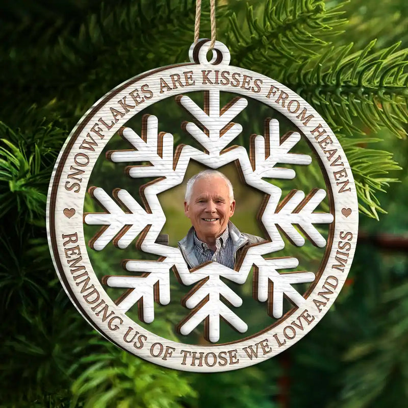 Custom Photo Snowflakes Are Kisses From Heaven Christmas Memorial - Personalized 2-Layered Mix Ornament
