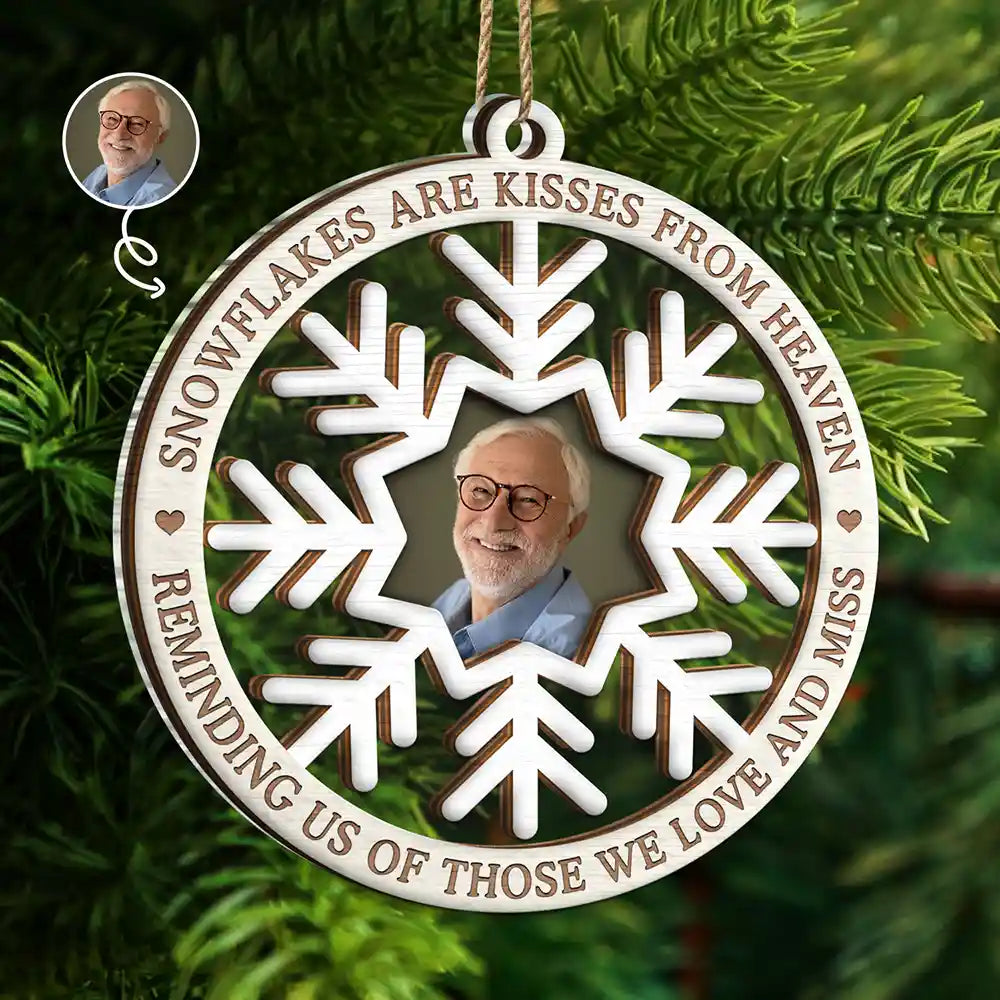 Custom Photo Snowflakes Are Kisses From Heaven Christmas Memorial - Personalized 2-Layered Mix Ornament