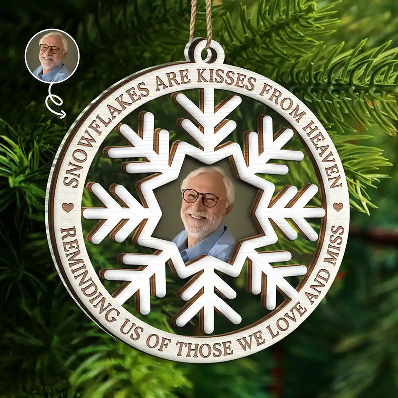 Custom Photo Snowflakes Are Kisses From Heaven Christmas Memorial - Personalized 2-Layered Mix Ornament