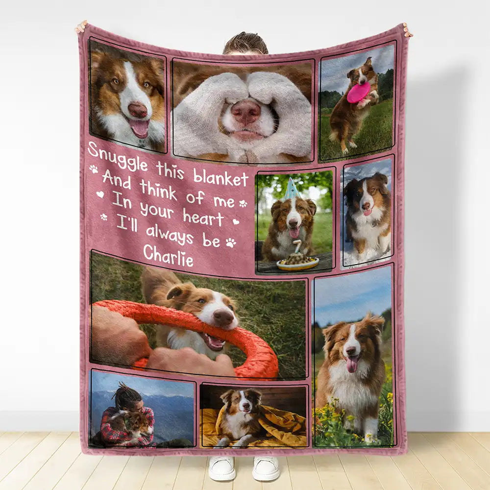 Custom Photo Snuggle This Blanket And Think Of Me Memorial - Personalized Fleece Blanket, Sherpa Blanket