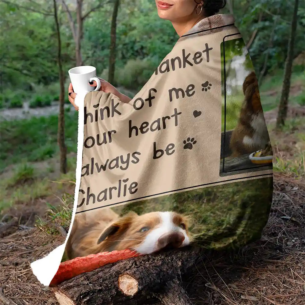 Custom Photo Snuggle This Blanket And Think Of Me Memorial - Personalized Fleece Blanket, Sherpa Blanket