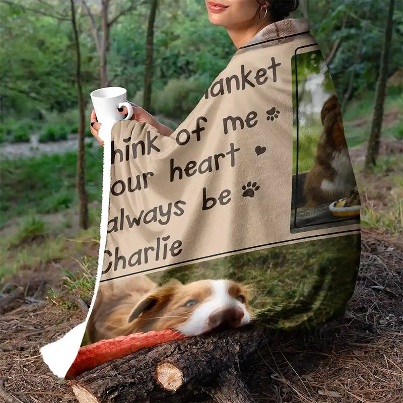 Custom Photo Snuggle This Blanket And Think Of Me Memorial - Personalized Fleece Blanket, Sherpa Blanket